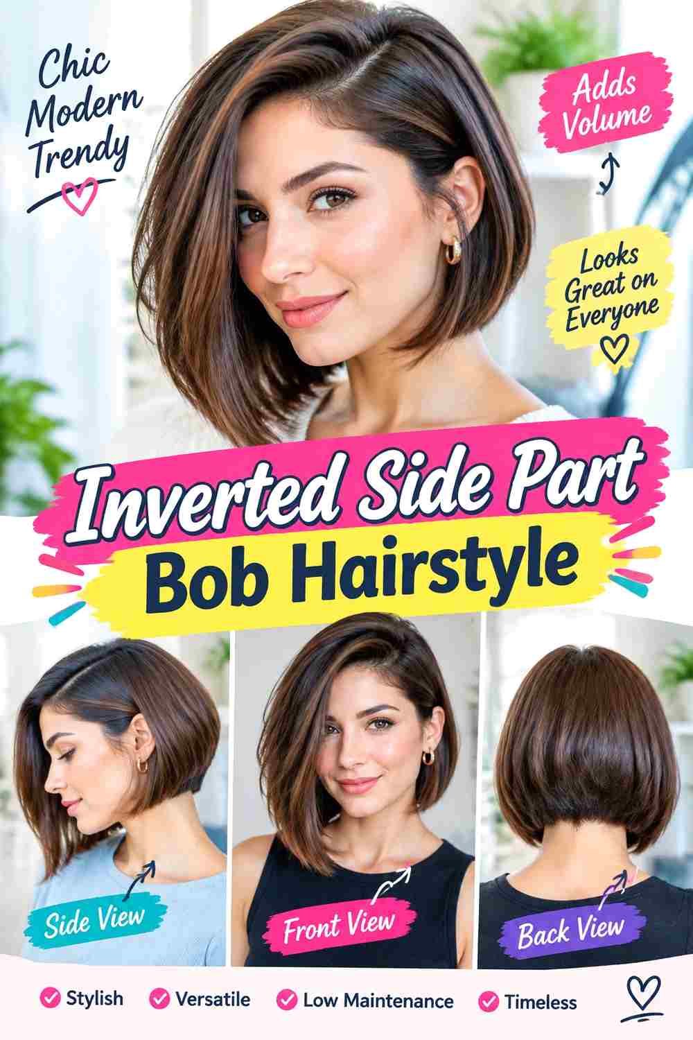Inverted Side Part Bob Hairstyle