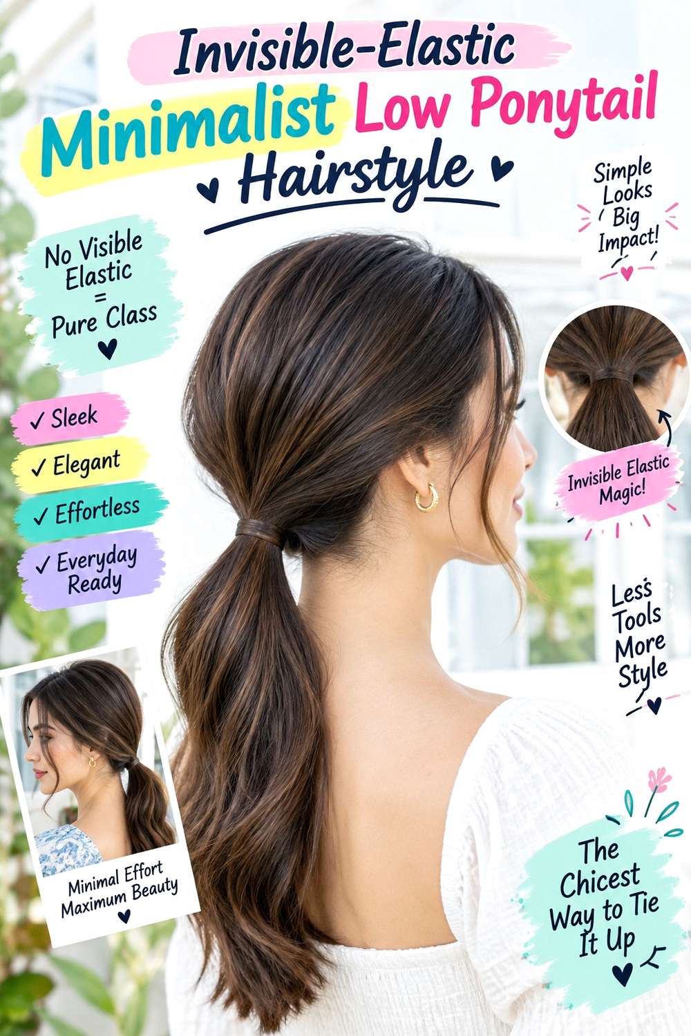 Invisible-Elastic Minimalist Low Ponytail Hairstyle