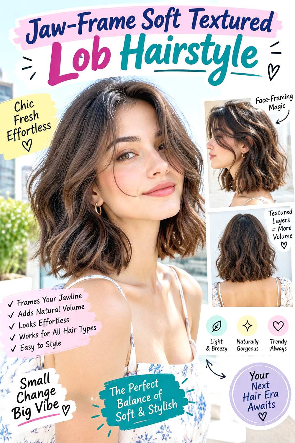 Jaw-Frame Soft Textured Lob Hairstyle