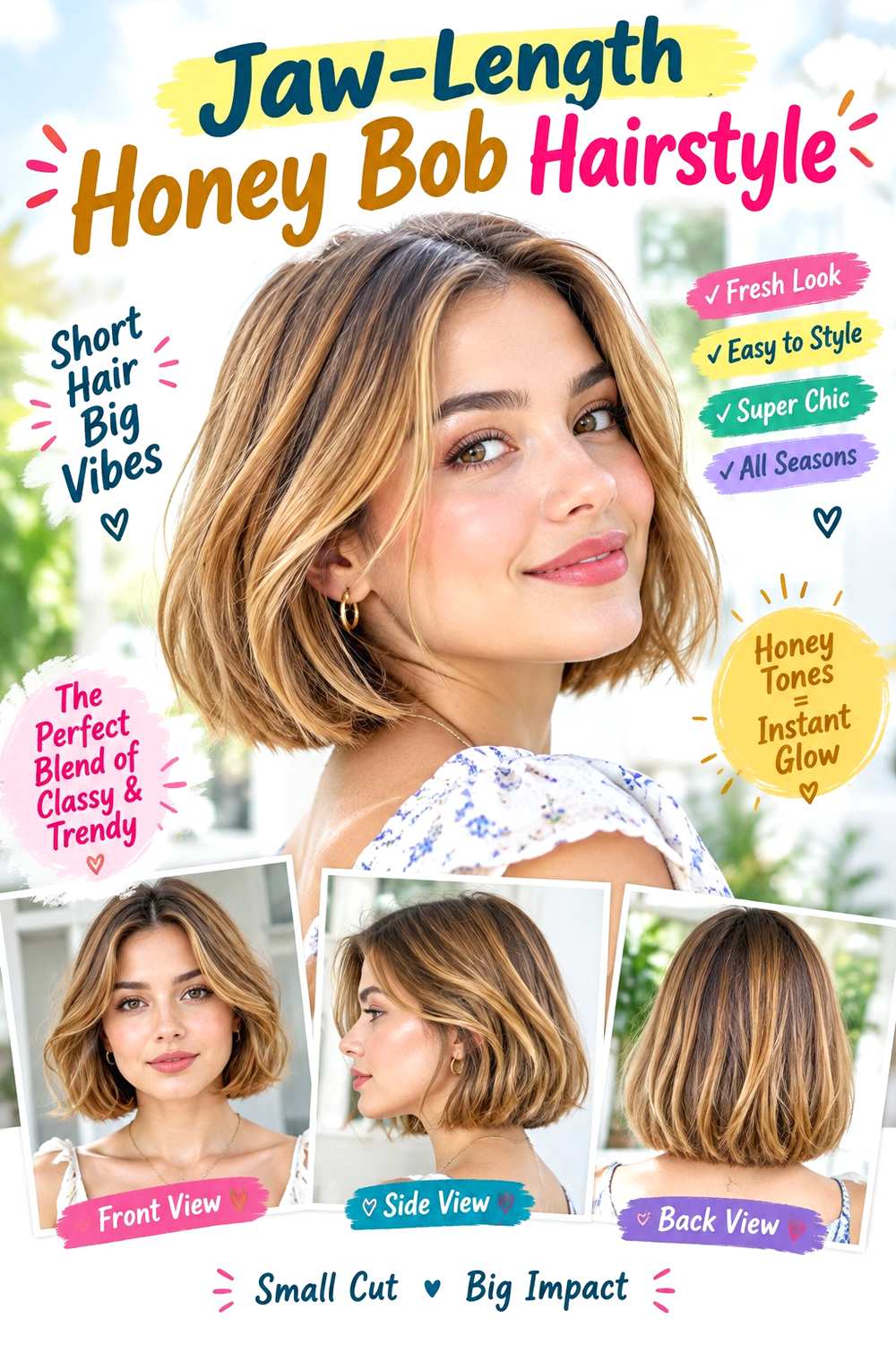Jaw-Length Honey Bob Hairstyle