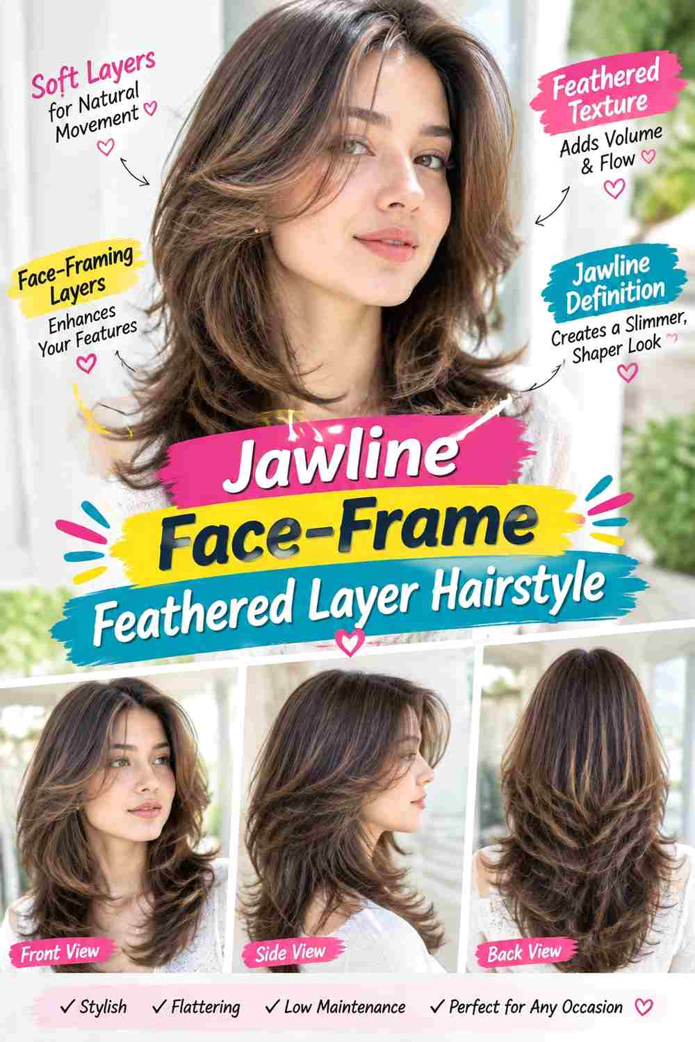Jawline Face-Frame Feathered Layer Hairstyle