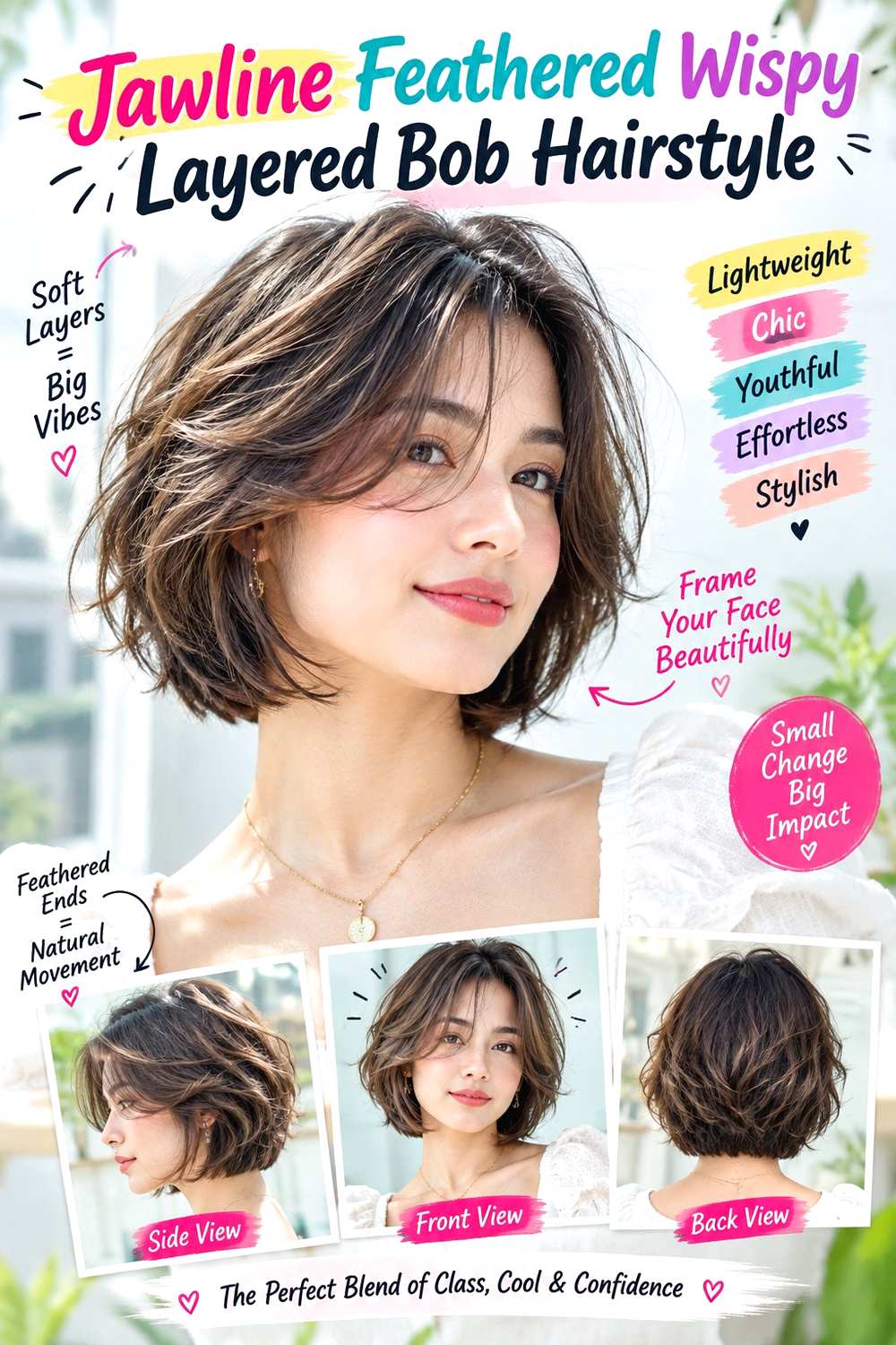 Jawline Feathered Wispy Layered Bob Hairstyle