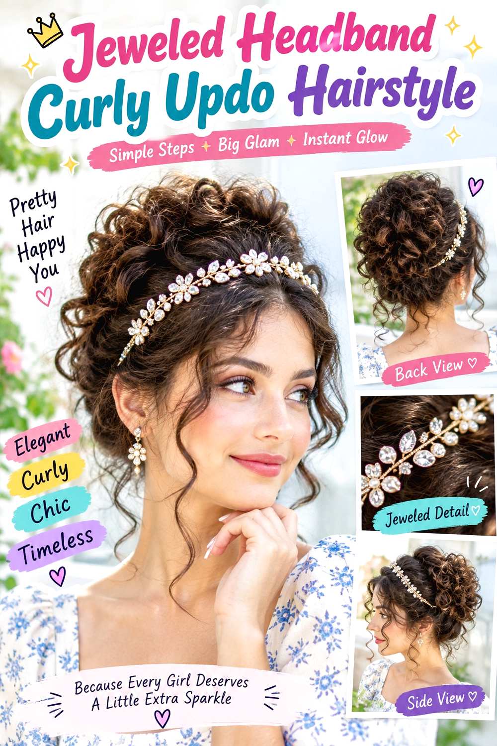 Jeweled Headband Curly Updo Hairstyle