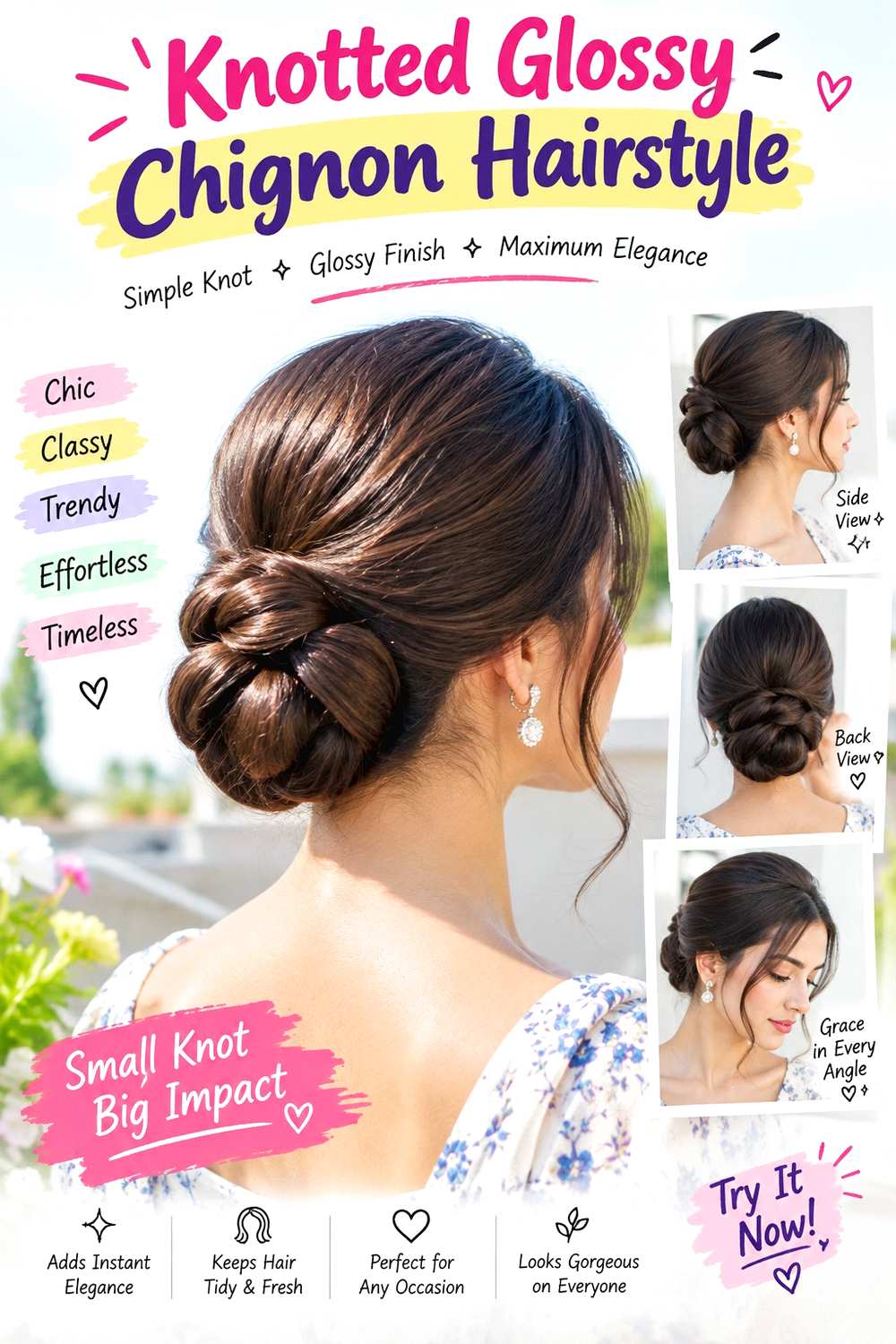 Knotted Glossy Chignon Hairstyle