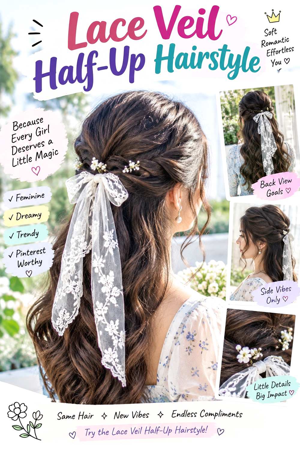 Lace Veil Half-Up Hairstyle