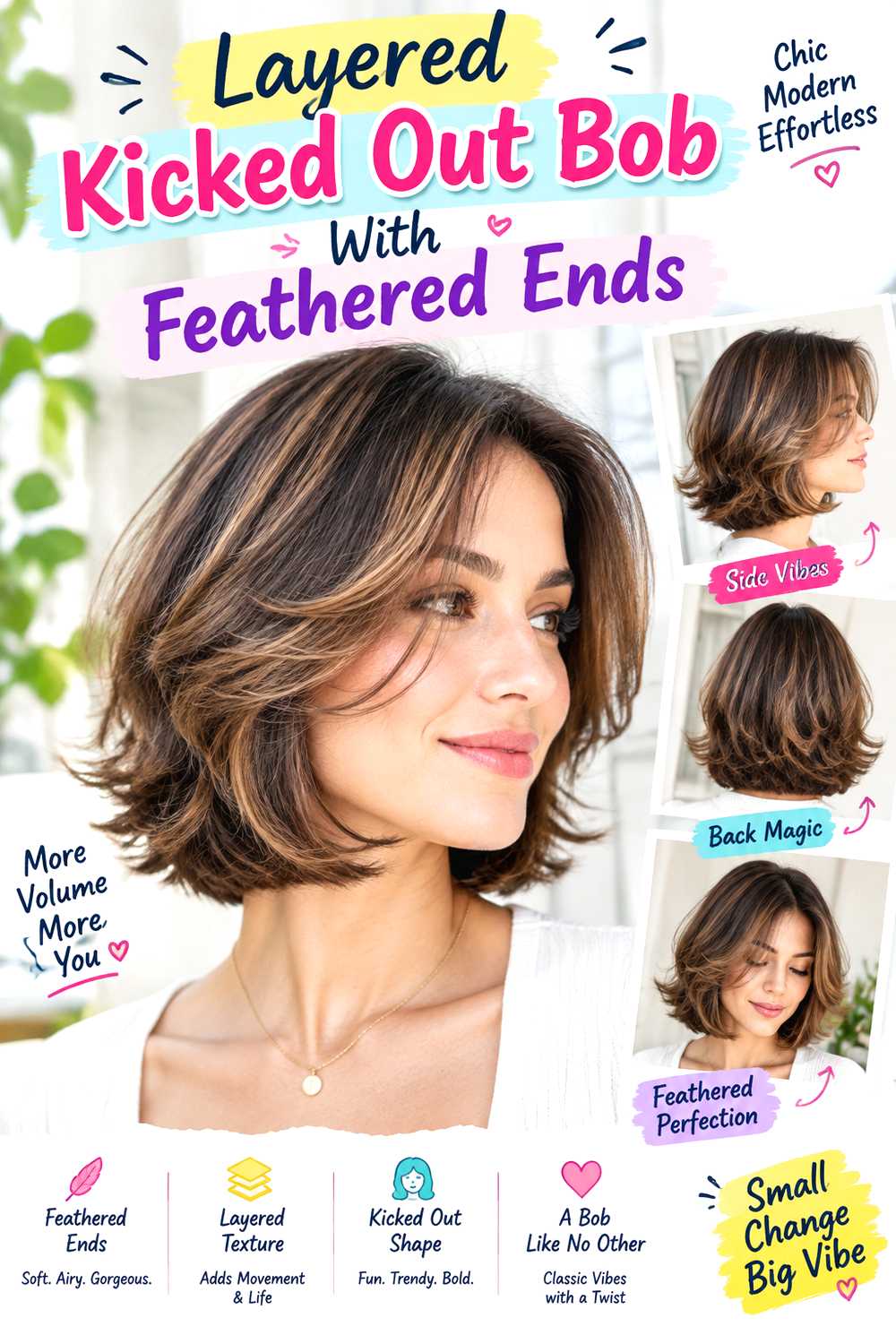 Layered Kicked Out Bob With Feathered Ends