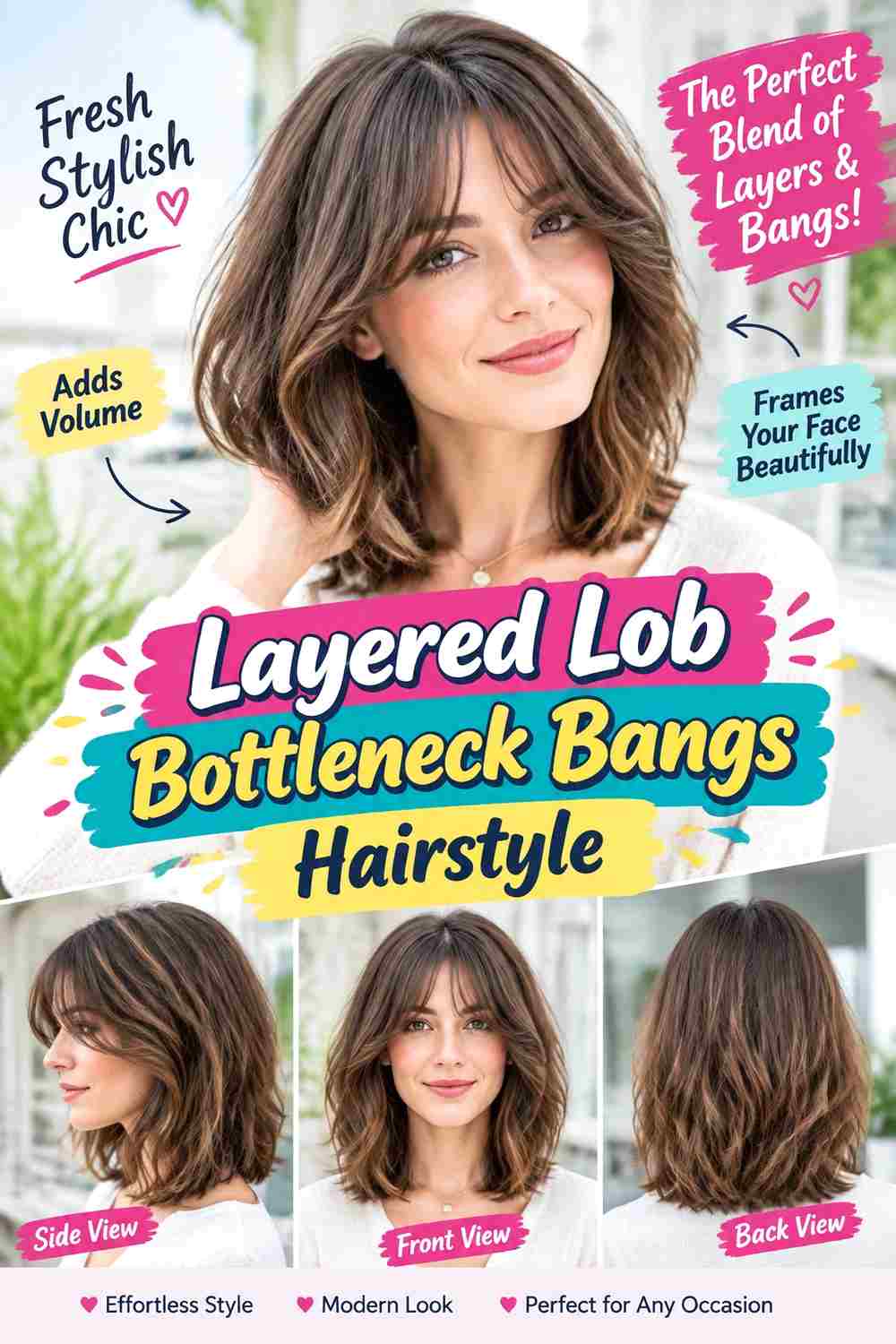 Layered Lob Bottleneck Bangs Hairstyle