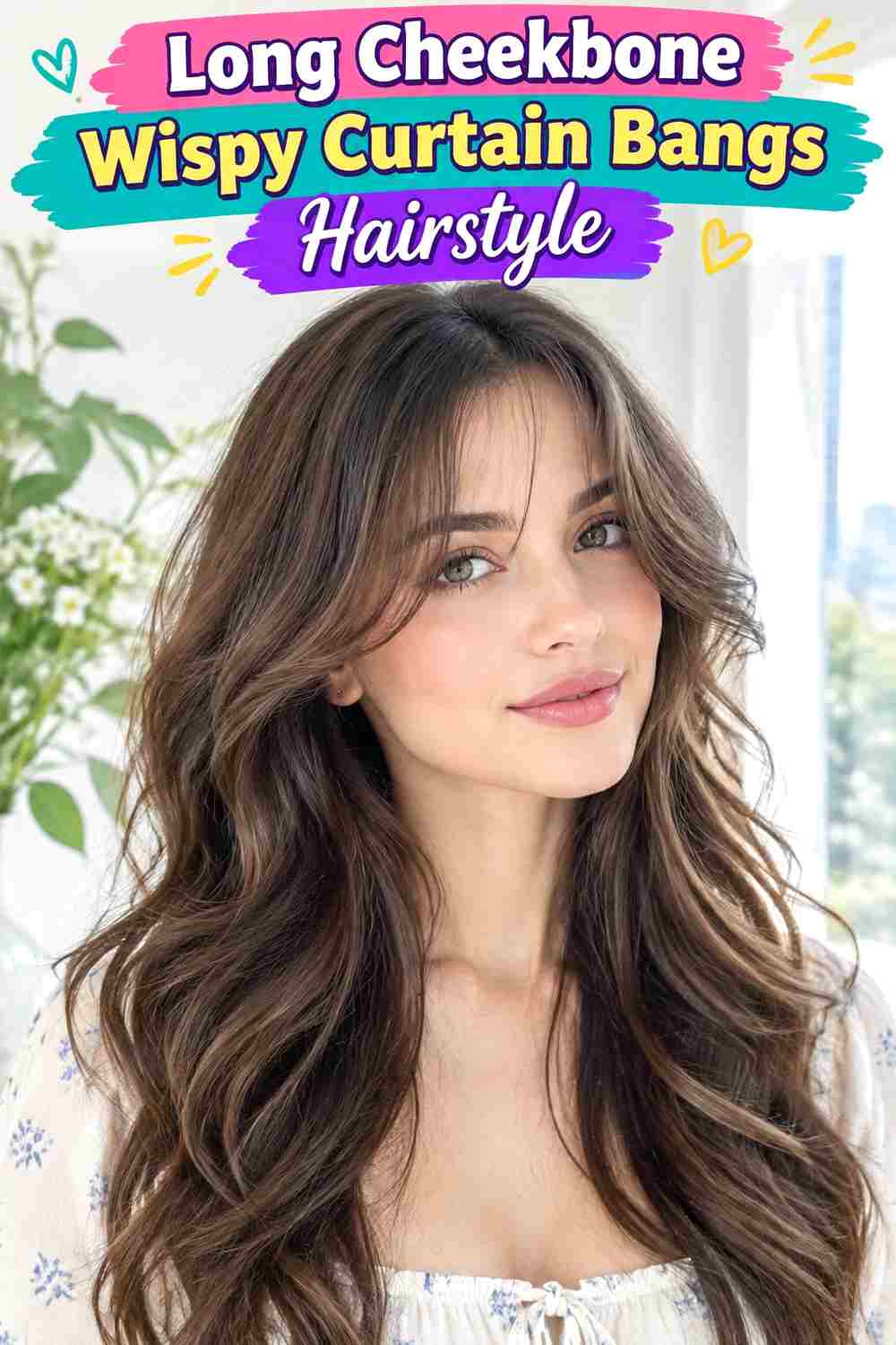 Long Cheekbone Wispy Curtain Bangs Hairstyle