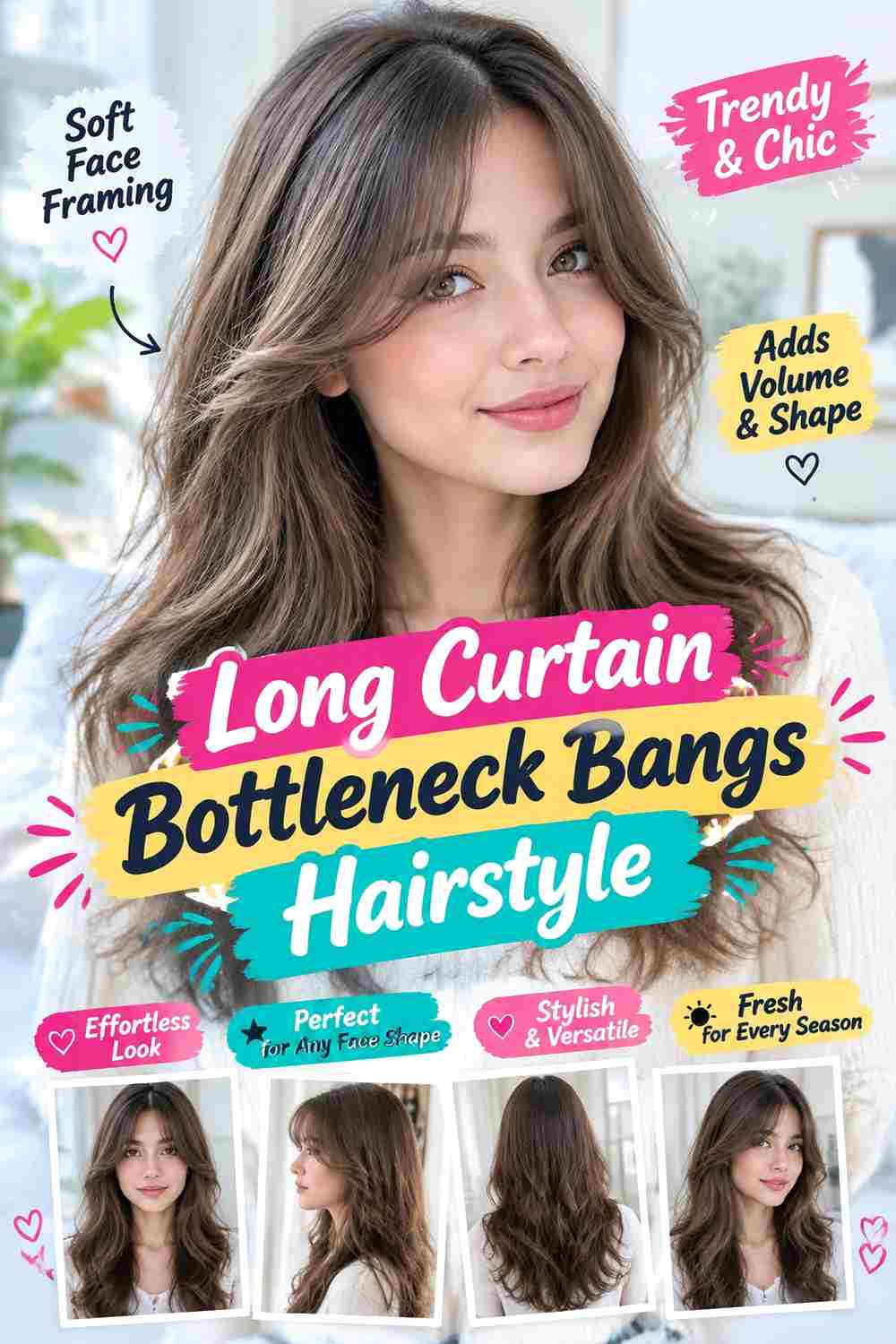 Long Curtain Bottleneck Bangs Hairstyle