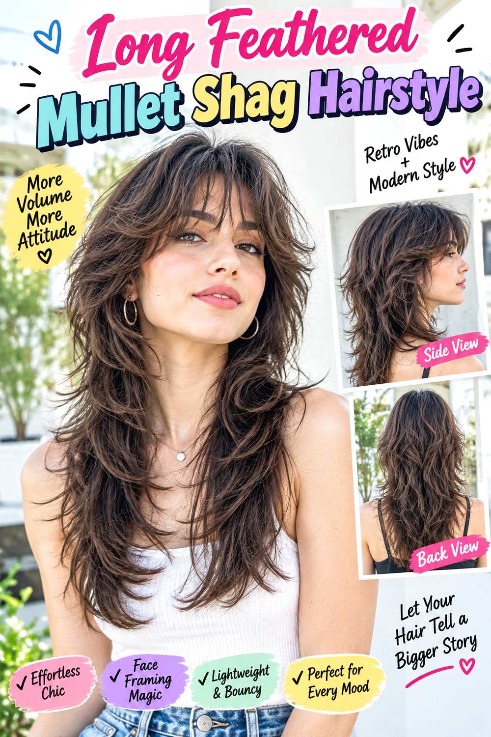 Long Feathered Mullet Shag Hairstyle