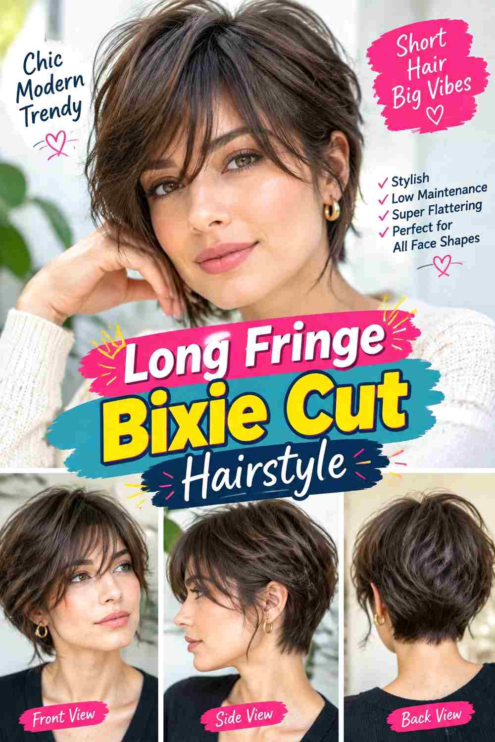 Long Fringe Bixie Cut Hairstyle