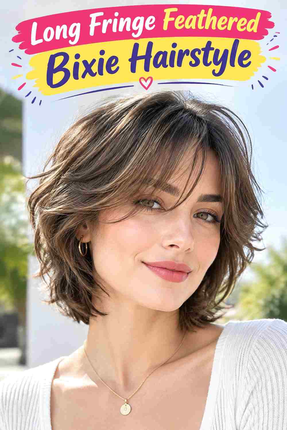 Long Fringe Feathered Bixie Hairstyle