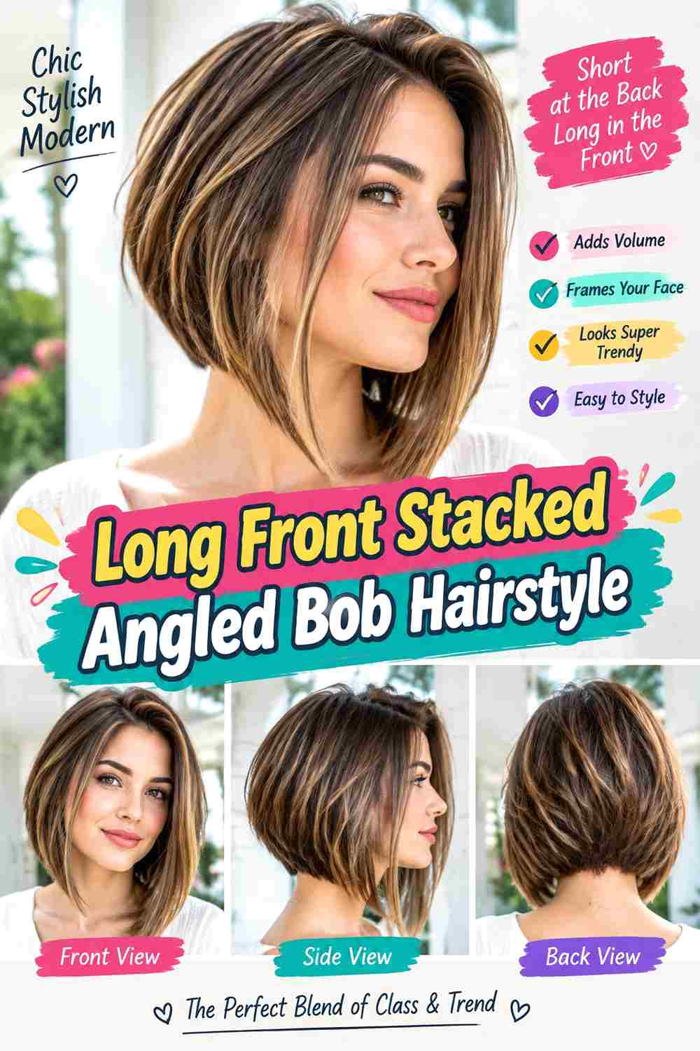 Long Front Stacked Angled Bob Hairstyle