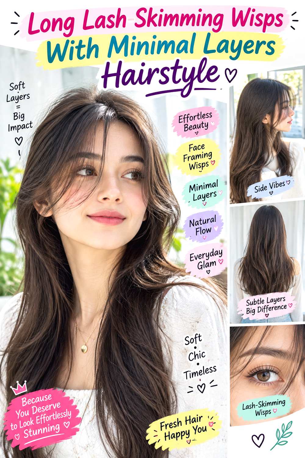 Long Lash-Skimming Wisps With Minimal Layers Hairstyle