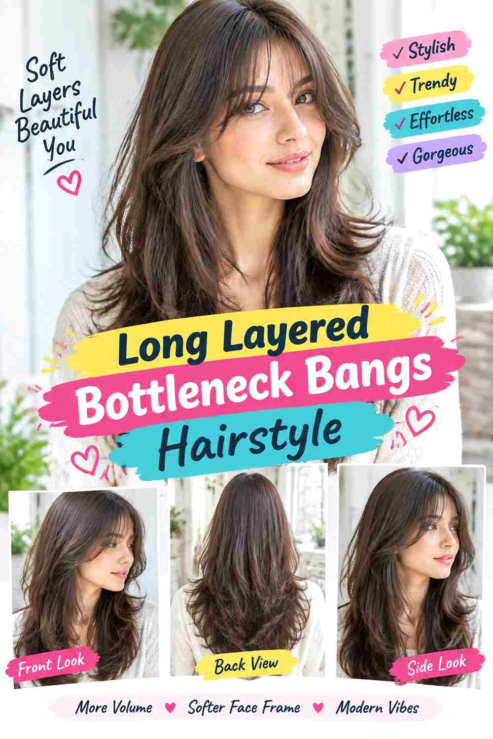 Long Layered Bottleneck Bangs Hairstyle