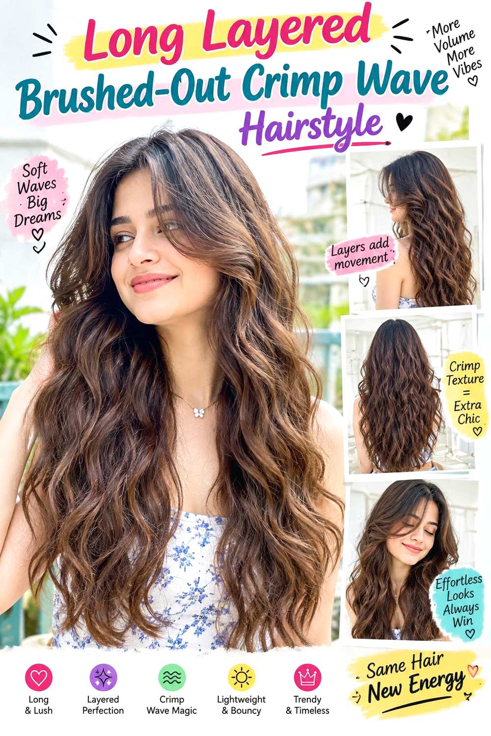 Long Layered Brushed-Out Crimp Wave Hairstyle
