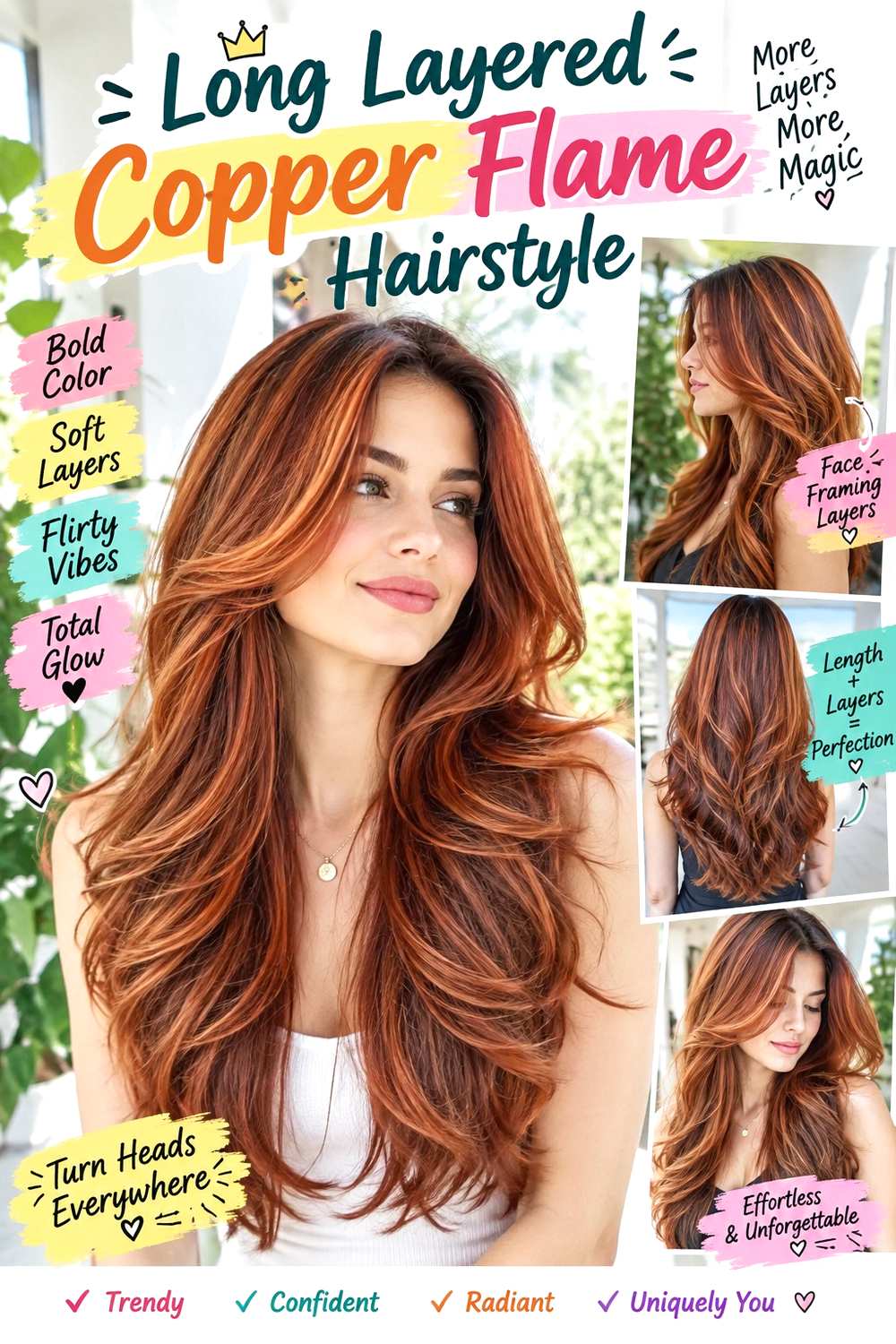 Long Layered Copper Flame Hairstyle