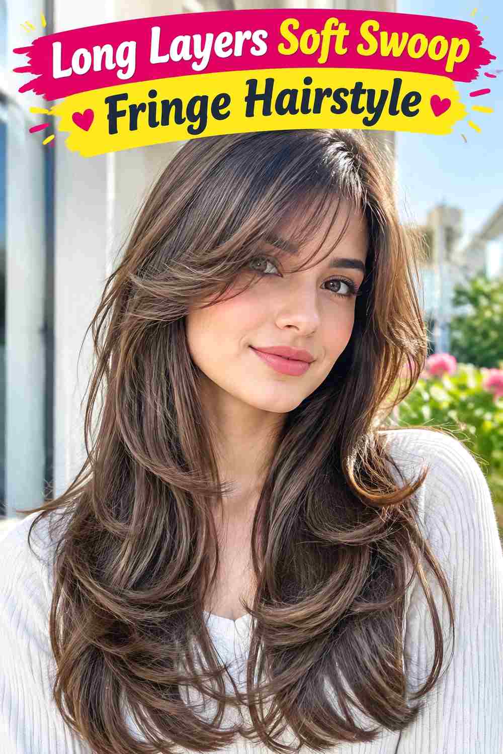 Long Layers Soft Swoop Fringe Hairstyle