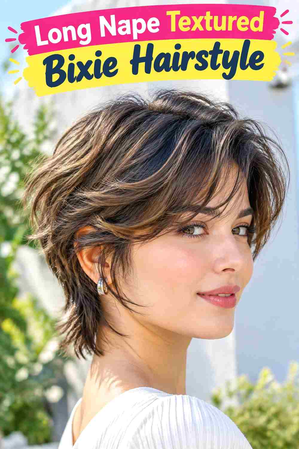 Long Nape Textured Bixie Hairstyle