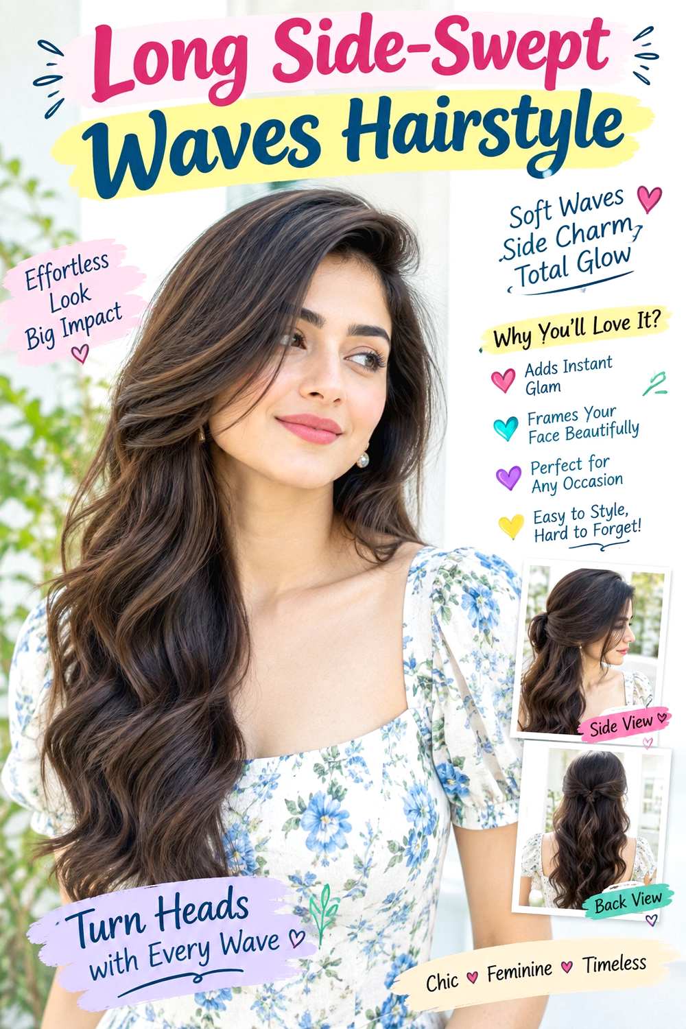 Long Side-Swept Waves Hairstyle
