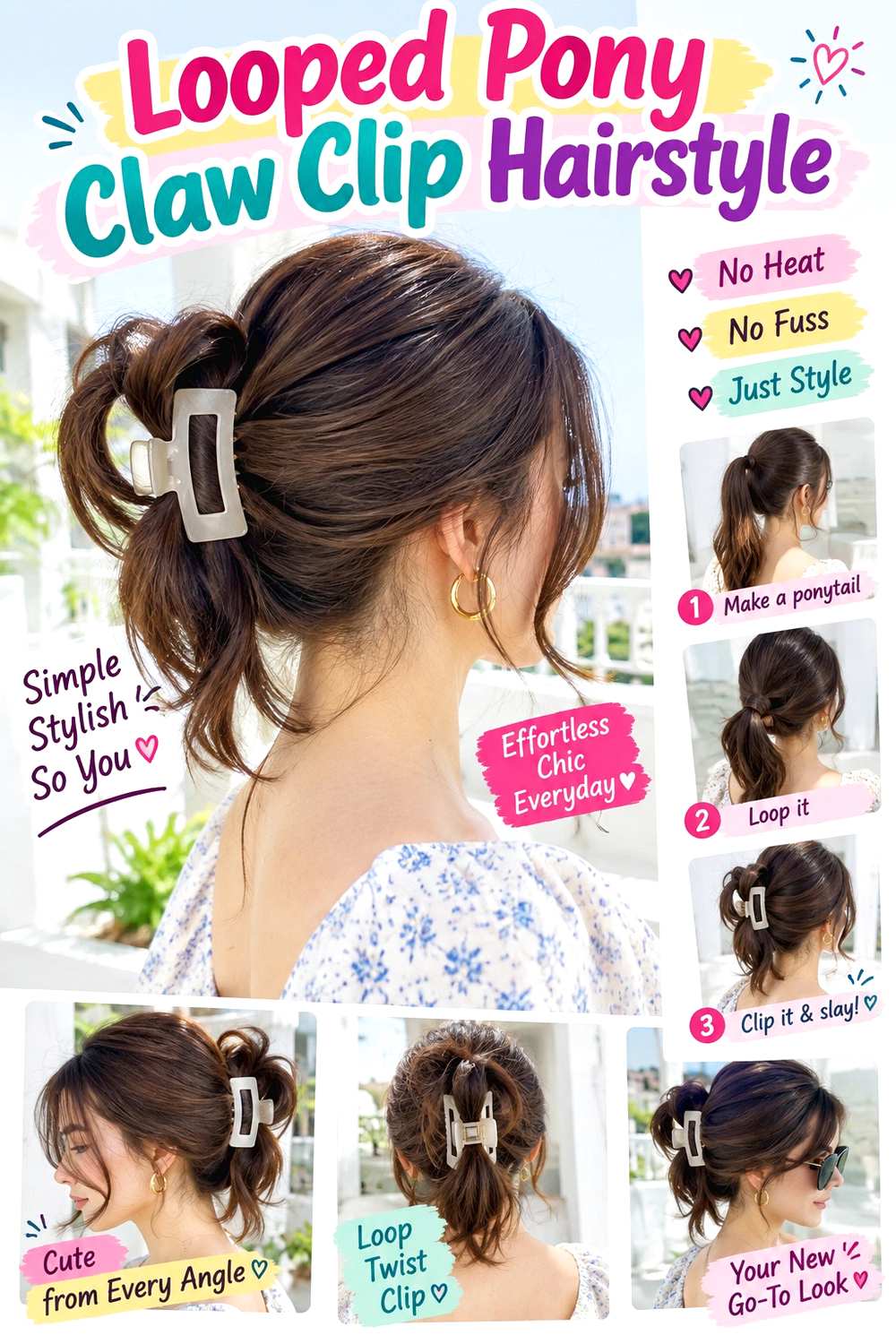Looped Pony Claw Clip Hairstyle