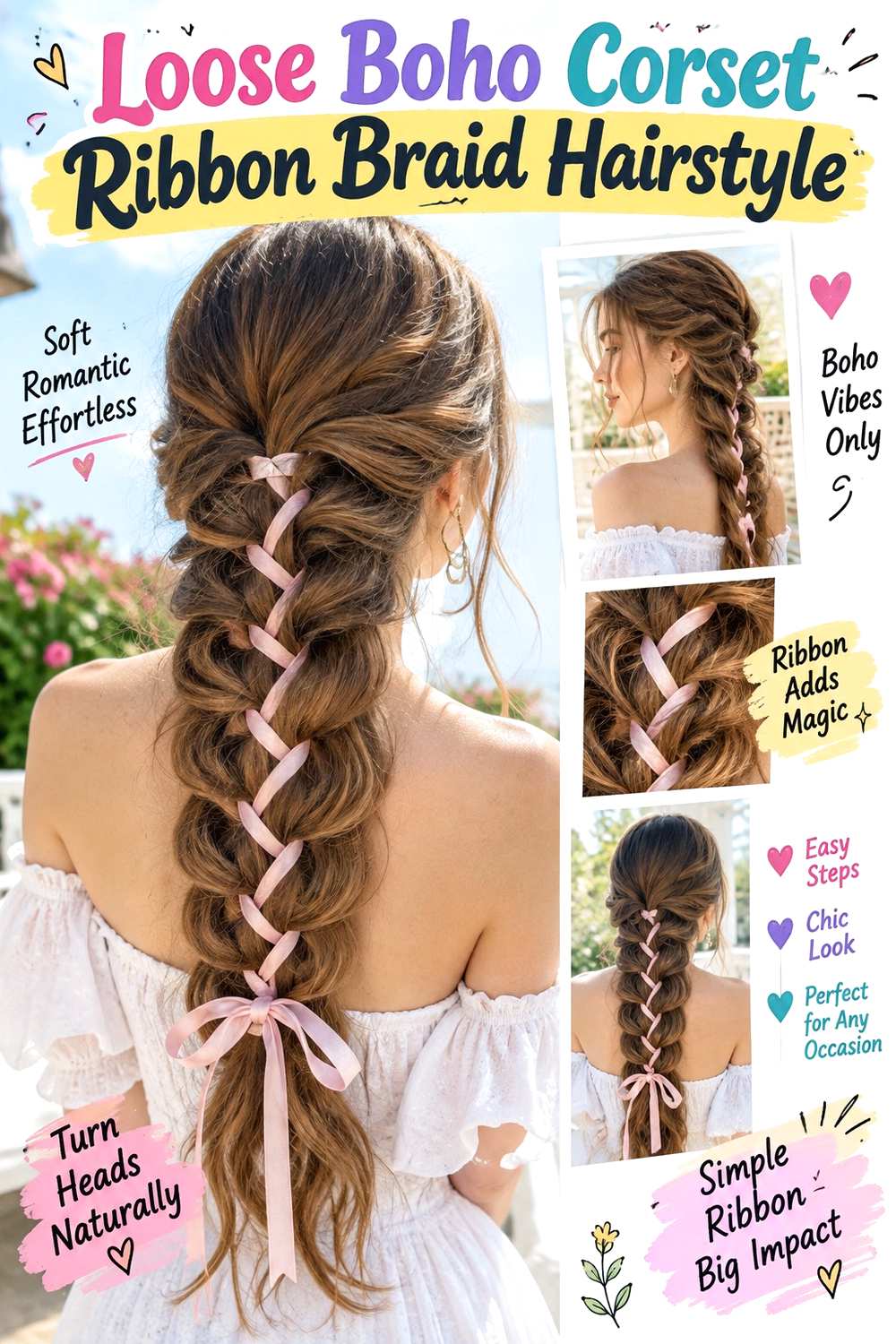 Loose Boho Corset Ribbon Braid Hairstyle