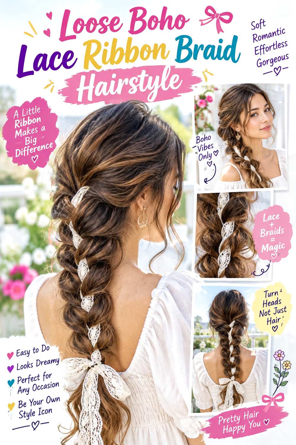 Loose Boho Lace Ribbon Braid Hairstyle