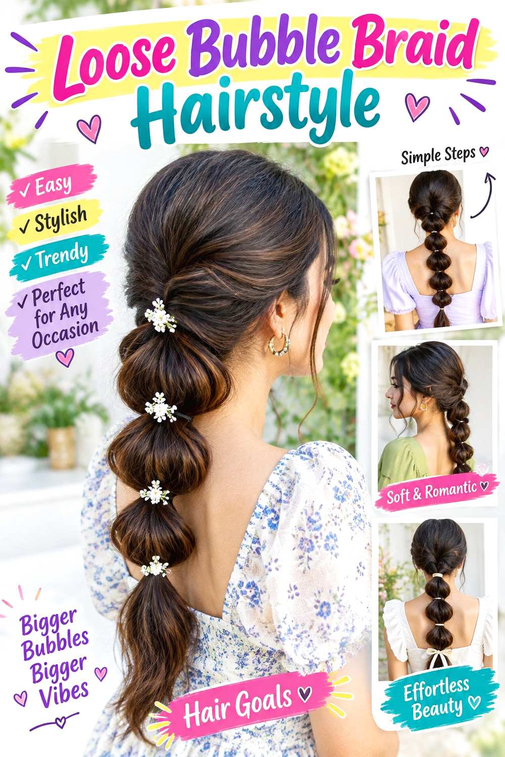Loose Bubble Braid Hairstyle
