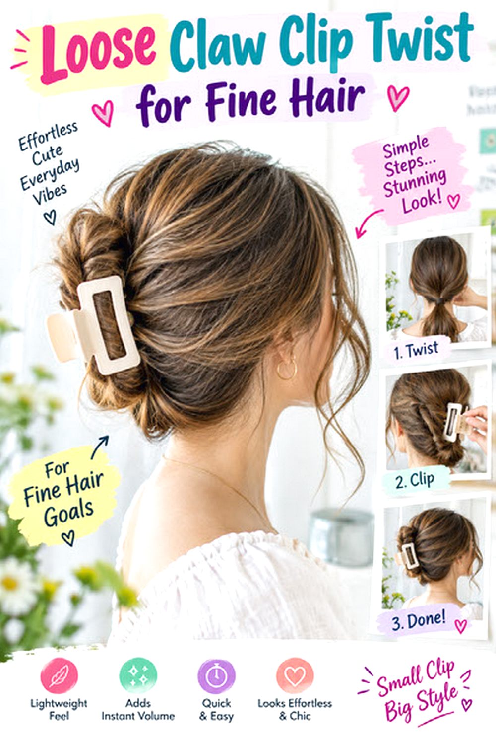 Loose Claw Clip Twist for Fine Hair Hairstyle