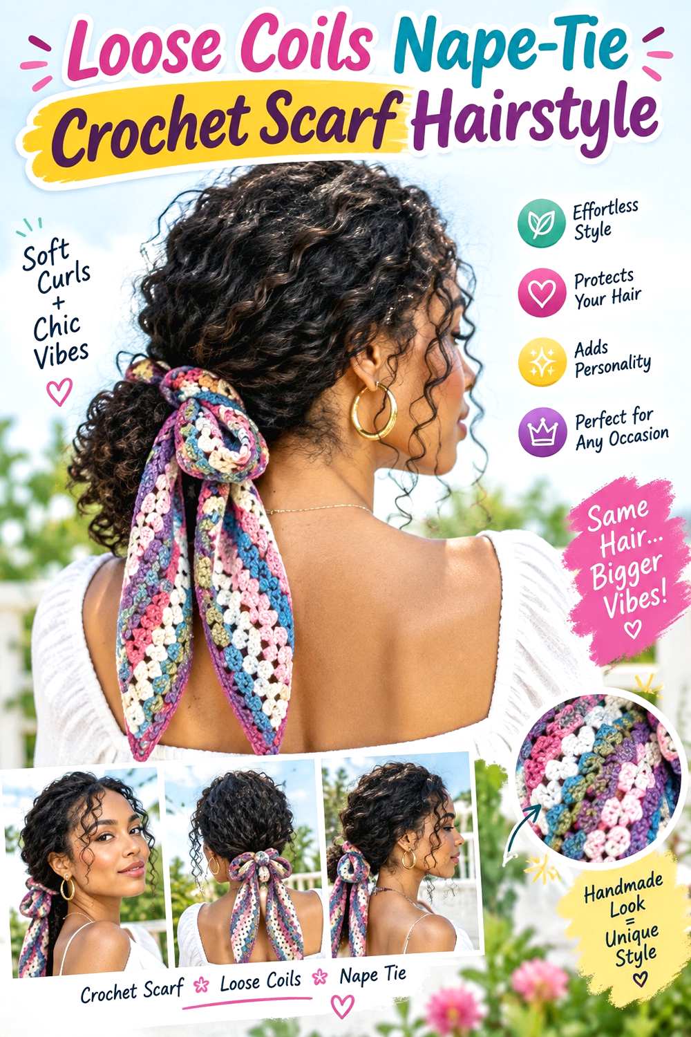 Loose Coils Nape-Tie Crochet Scarf Hairstyle