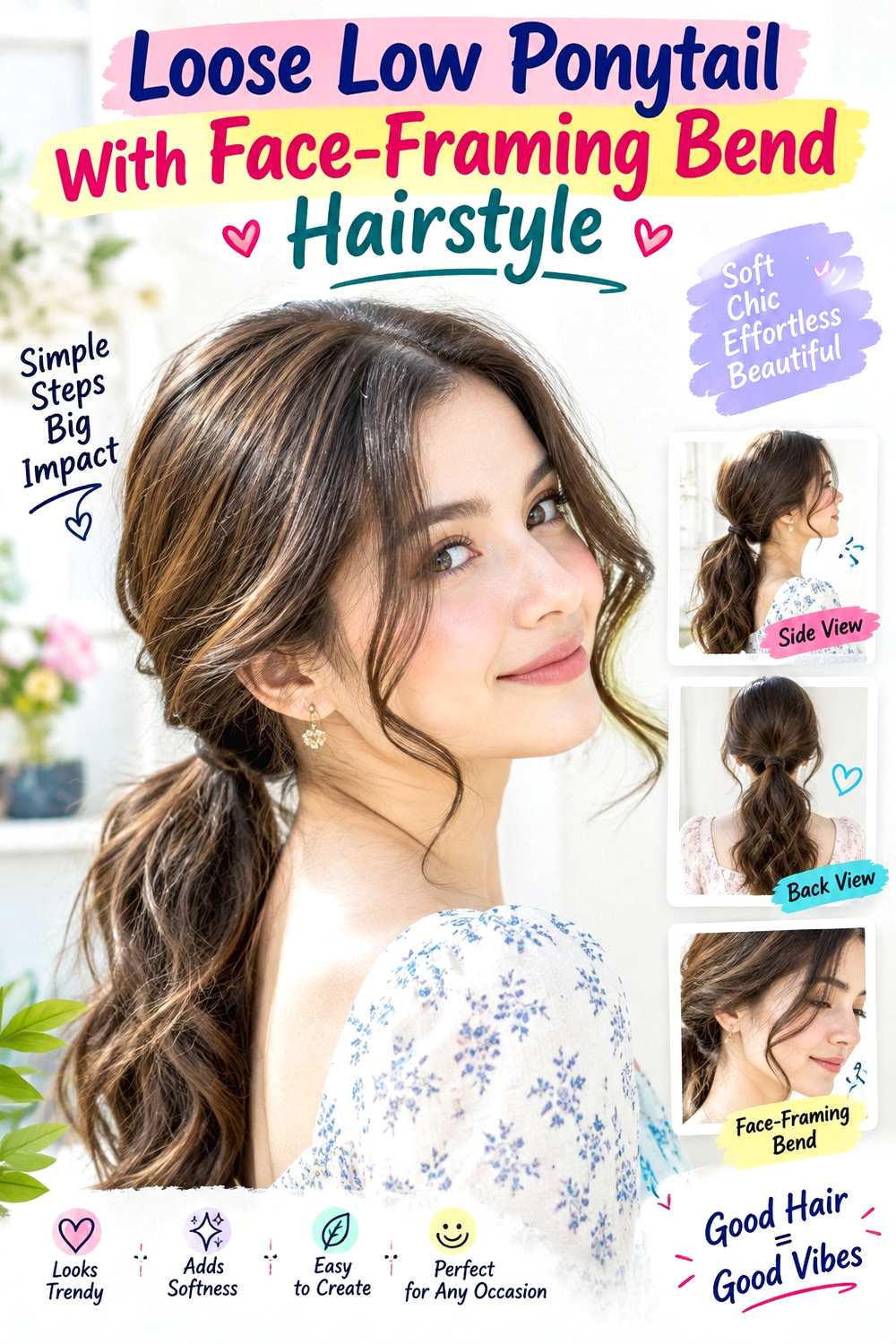 Loose Low Ponytail With Face-Framing Bend Hairstyle