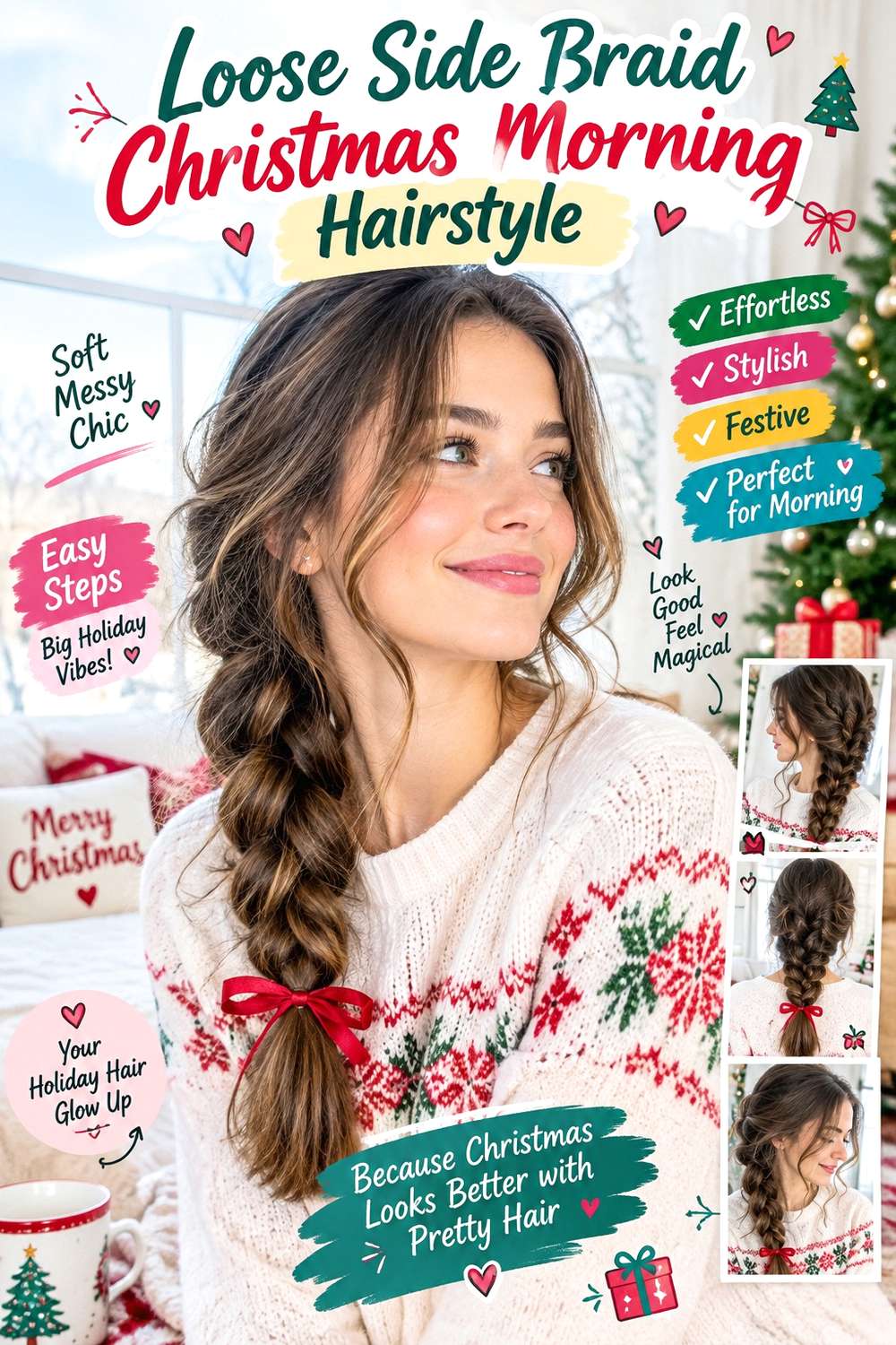 Loose Side Braid Christmas Morning Hairstyle