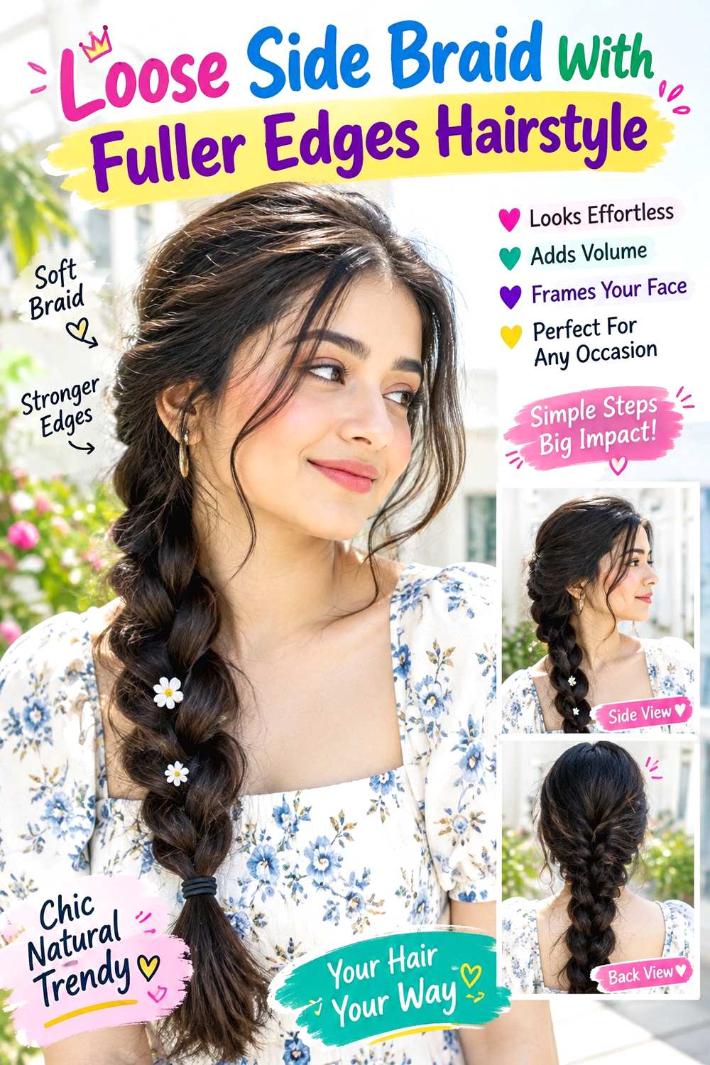 Loose Side Braid With Fuller Edges Hairstyle
