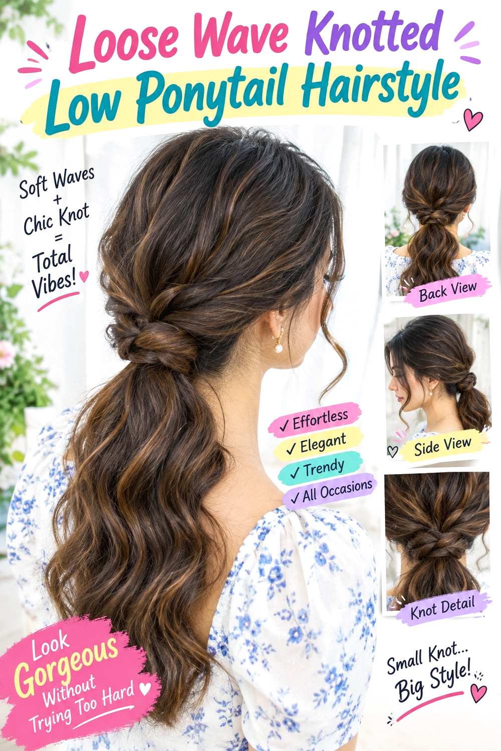Loose Wave Knotted Low Ponytail Hairstyle