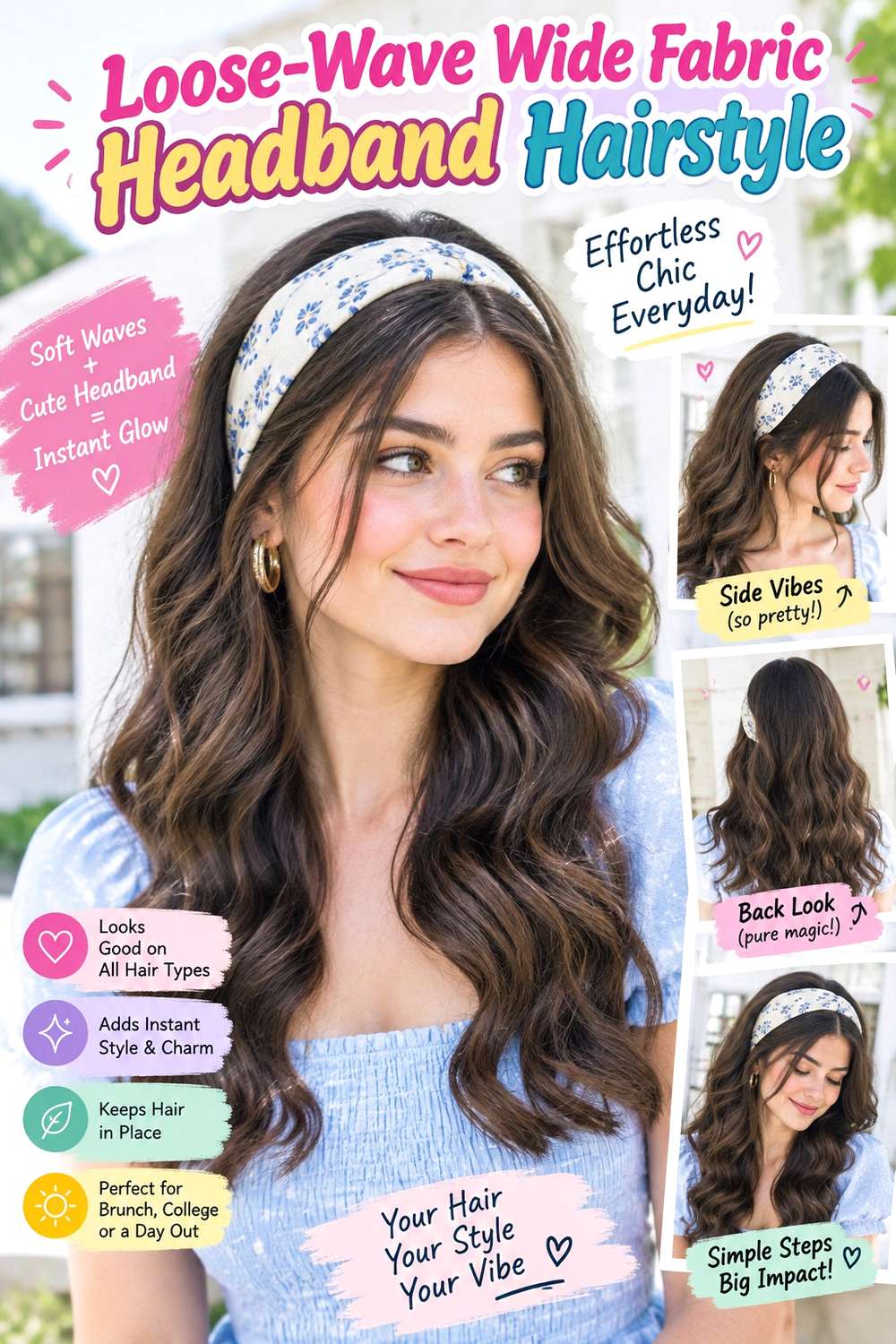 Loose-Wave Wide Fabric Headband Hairstyle