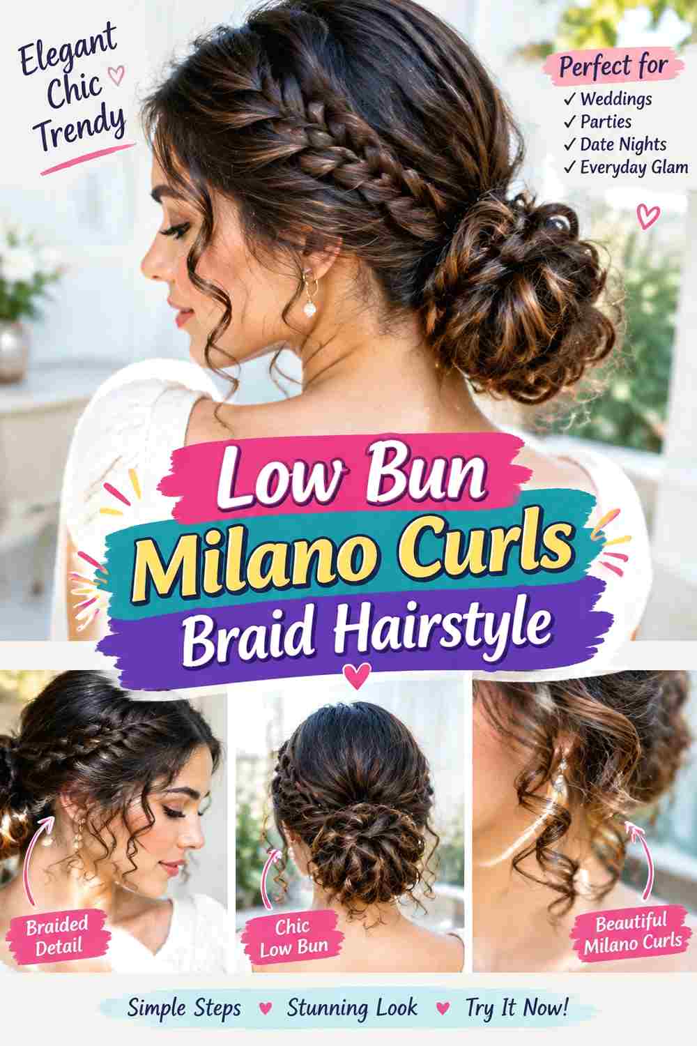 Low Bun Milano Curls Braid Hairstyle