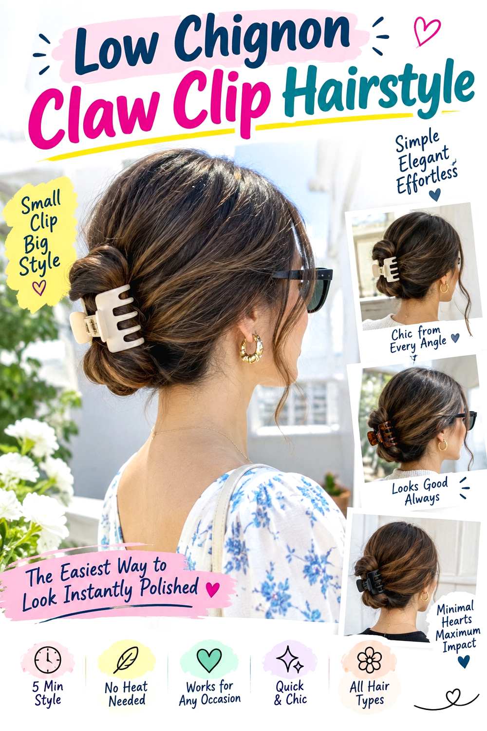 Low Chignon Claw Clip Hairstyle