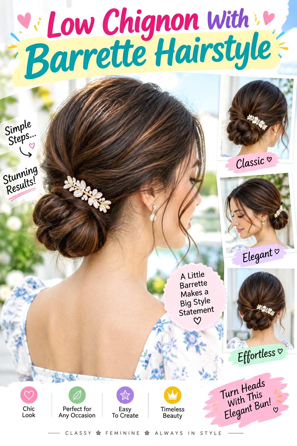 Low Chignon With Barrette Hairstyle
