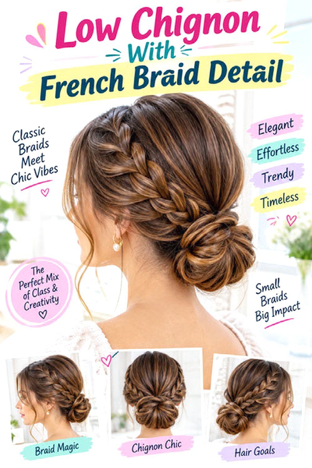 Low Chignon With French Braid Detail