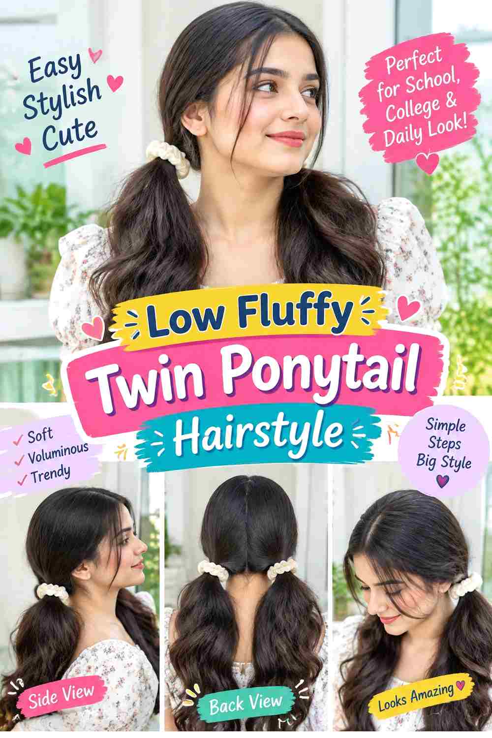 Low Fluffy Twin Ponytail Hairstyle