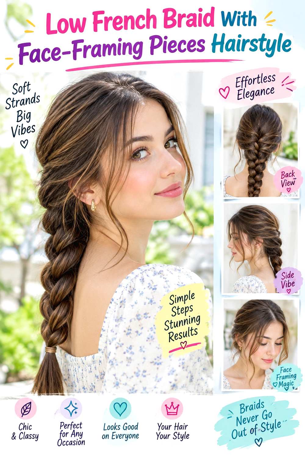 Low French Braid With Face-Framing Pieces Hairstyle