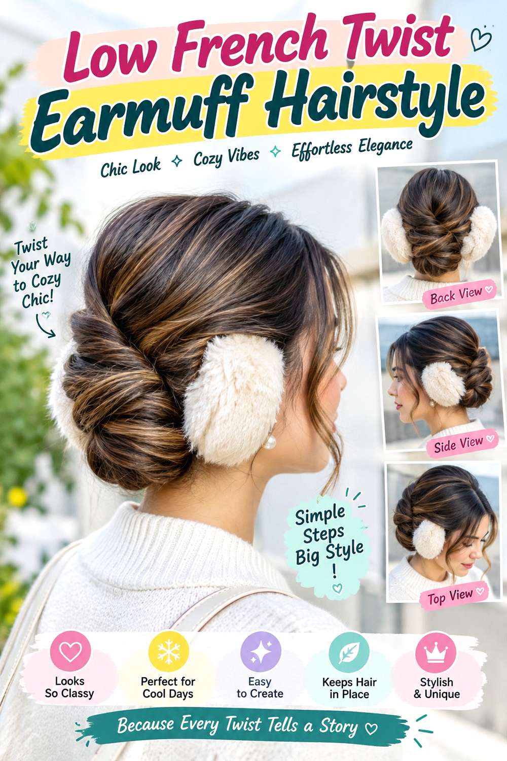 Low French Twist Earmuff Hairstyle