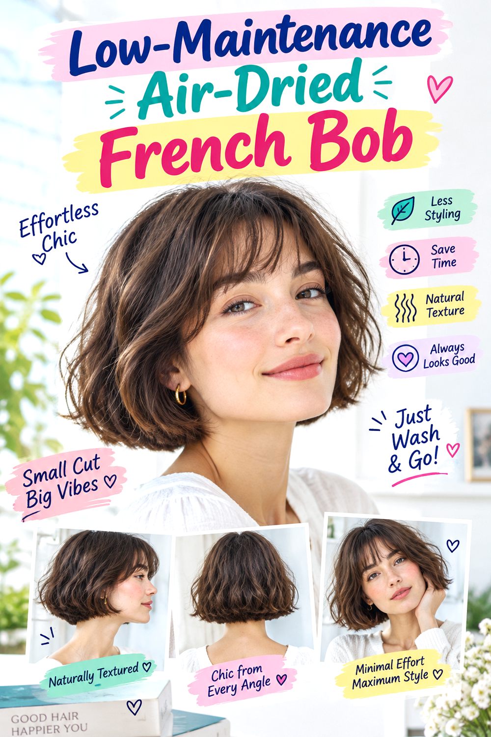 Low-Maintenance Air-Dried French Bob Hairstyle
