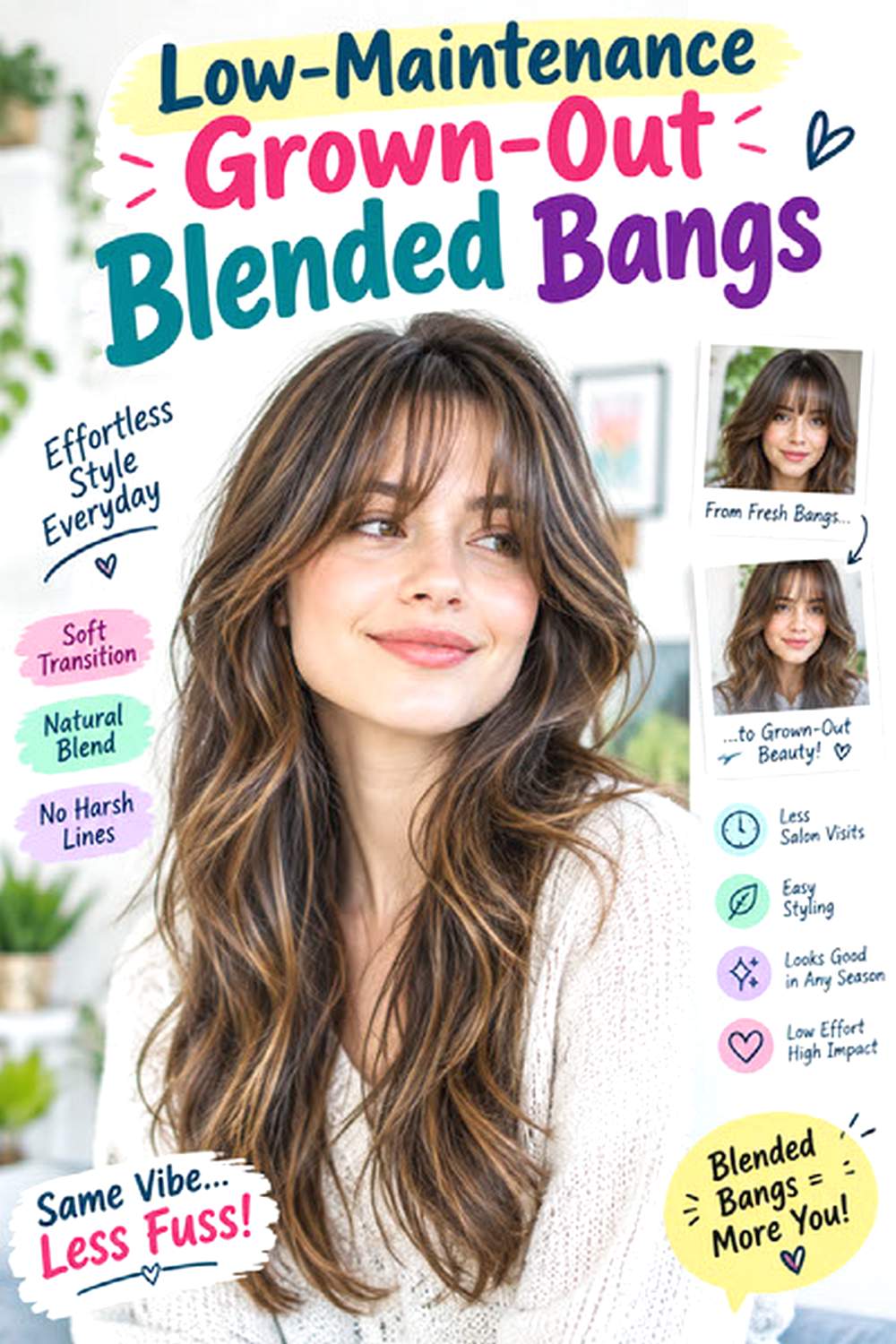 Low-Maintenance Grown-Out Blended Bangs