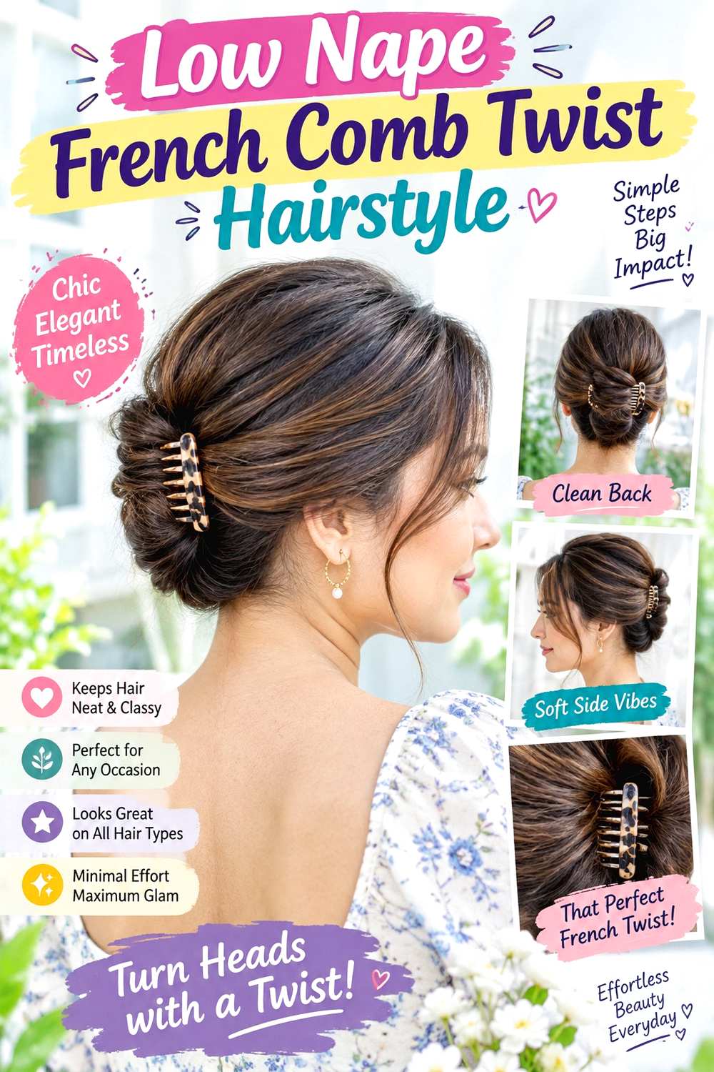 Low Nape French Comb Twist Hairstyle