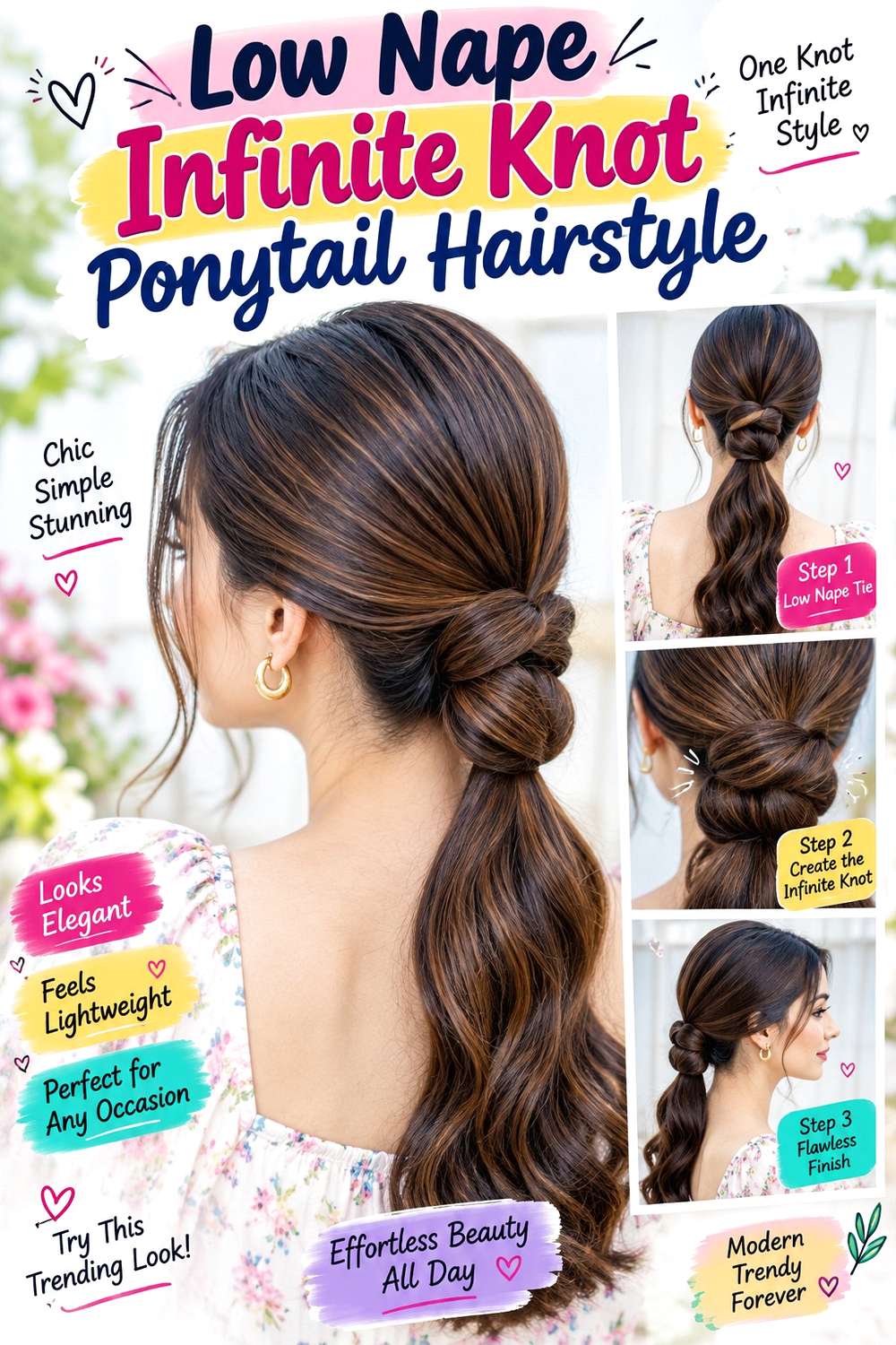 Low Nape Infinite Knot Ponytail Hairstyle