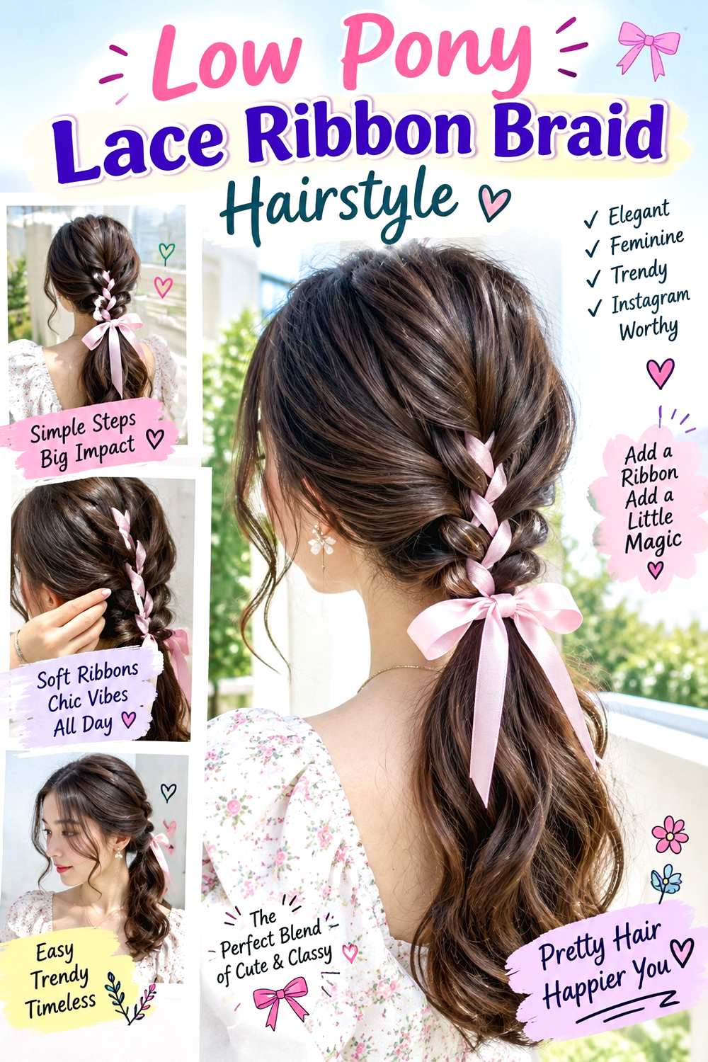 Low Pony Lace Ribbon Braid Hairstyle