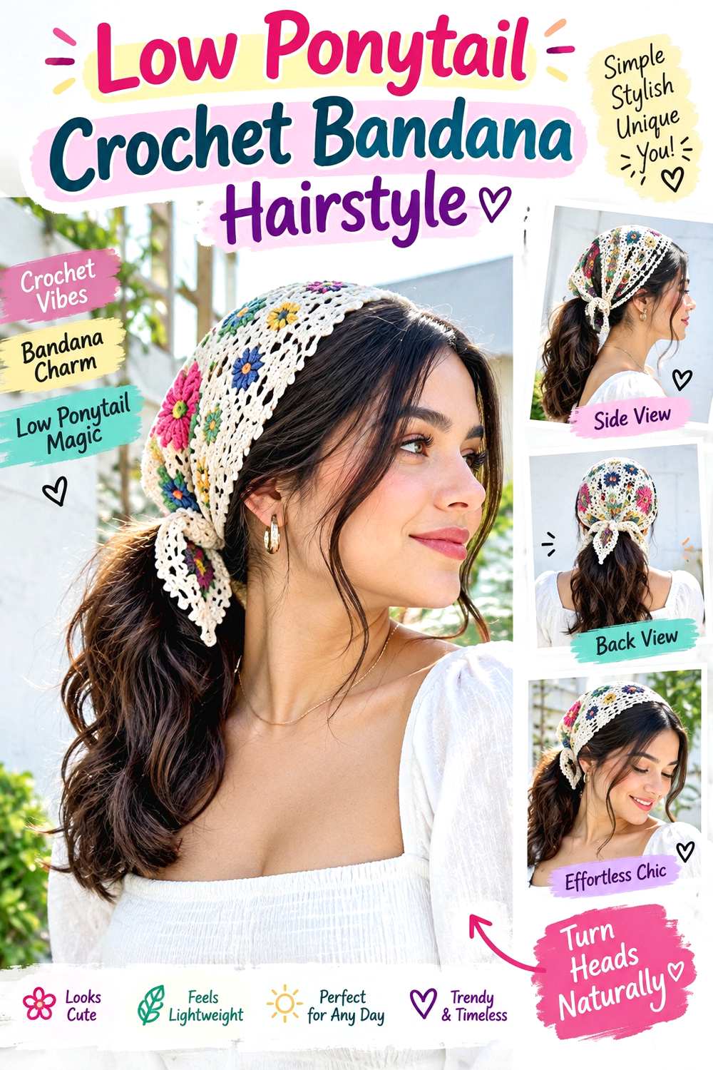 Low Ponytail Crochet Bandana Hairstyle