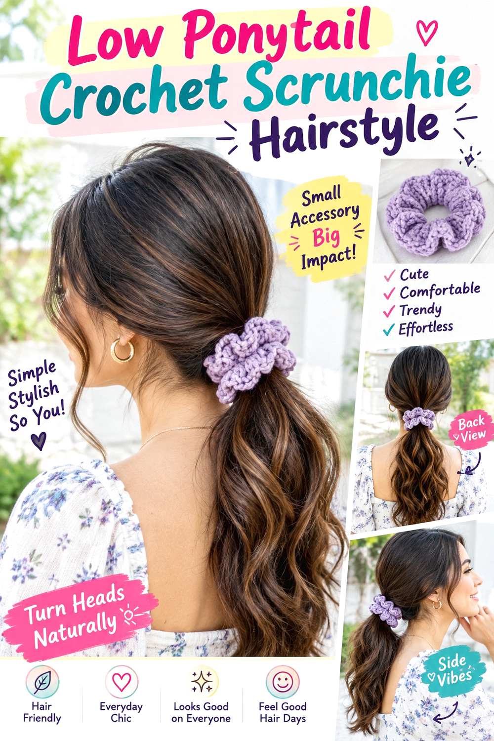 Low Ponytail Crochet Scrunchie Hairstyle