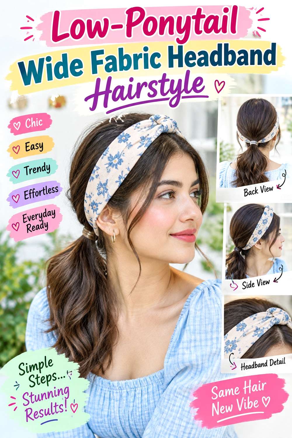 Low-Ponytail Wide Fabric Headband Hairstyle